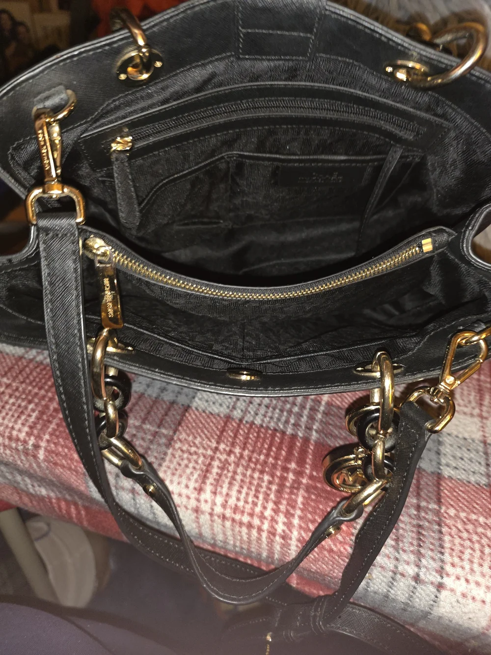 Michael Kors Black Saffiano Leather Tote with Gold Hardware
